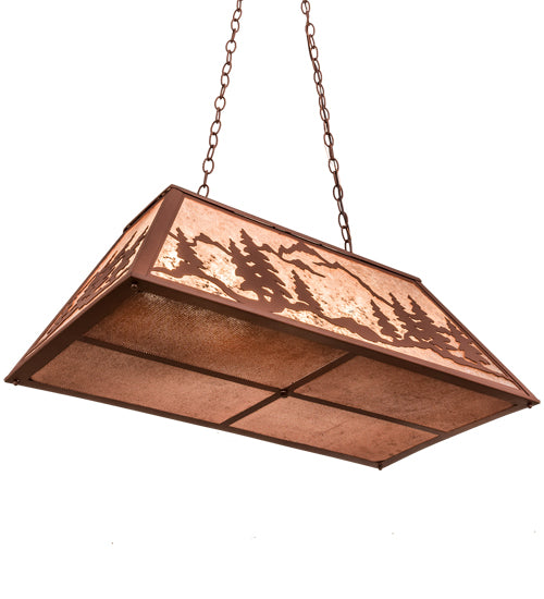Meyda Lighting Mountain Range 33" 6-Light Rust Gros Ventre WY Island Pendant Light With Silver Mica Shade Glass