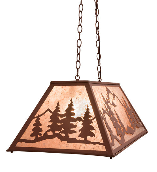 Meyda Lighting Mountain Range 33" 6-Light Rust Gros Ventre WY Island Pendant Light With Silver Mica Shade Glass