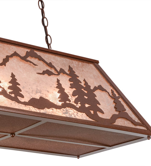 Meyda Lighting Mountain Range 33" 6-Light Rust Gros Ventre WY Island Pendant Light With Silver Mica Shade Glass