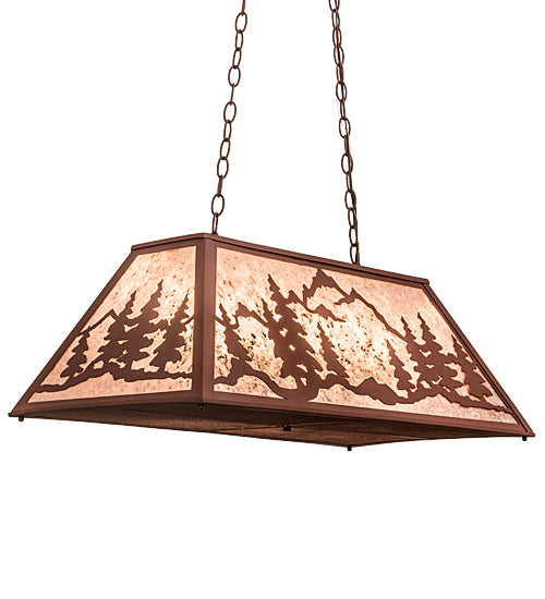 Meyda Lighting Mountain Range 33" 6-Light Rust Gros Ventre WY Island Pendant Light With Silver Mica Shade Glass