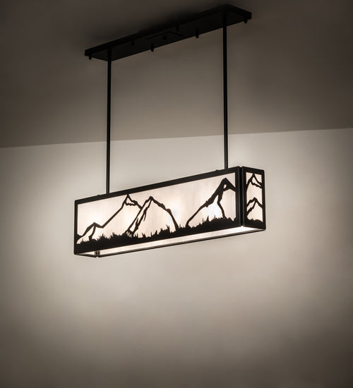 Meyda Lighting Mountain Range 34" 4-Light Solar Black Island Pendant Light With White Angelwing Idalight Shade