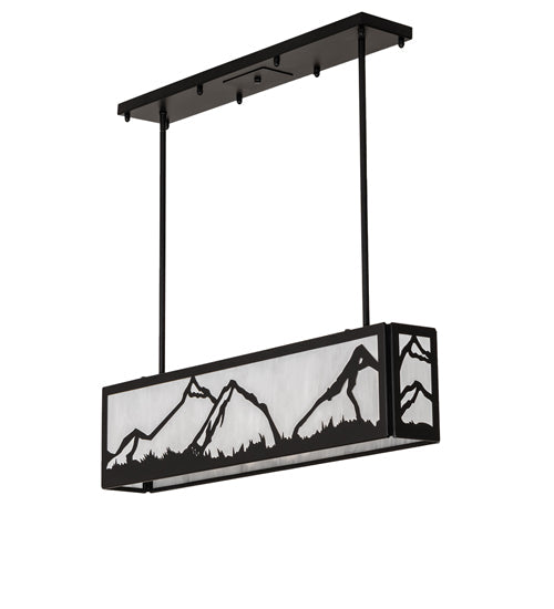 Meyda Lighting Mountain Range 34" 4-Light Solar Black Island Pendant Light With White Angelwing Idalight Shade