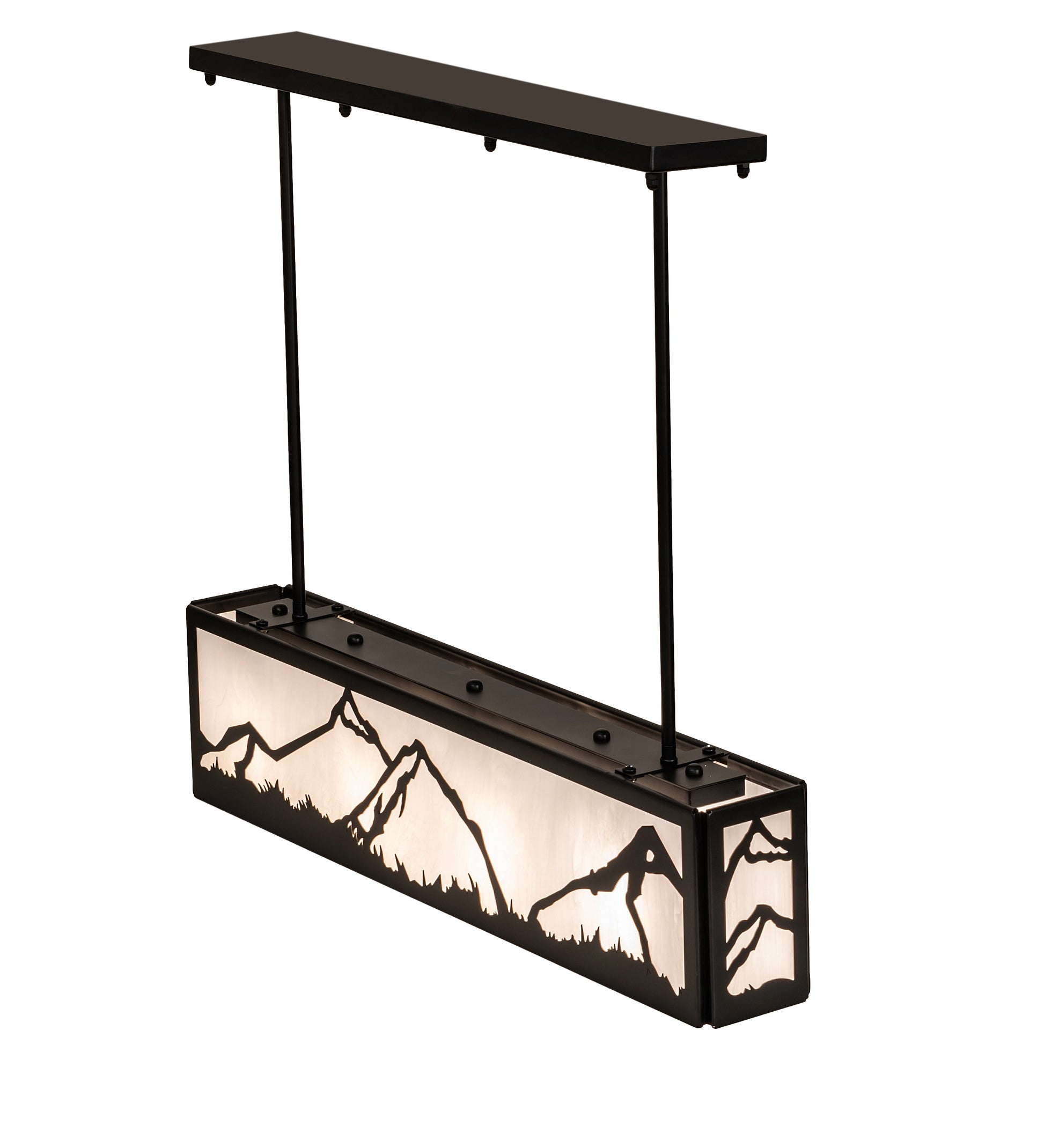Meyda Lighting Mountain Range 34" 4-Light Solar Black Island Pendant Light With White Angelwing Idalight Shade