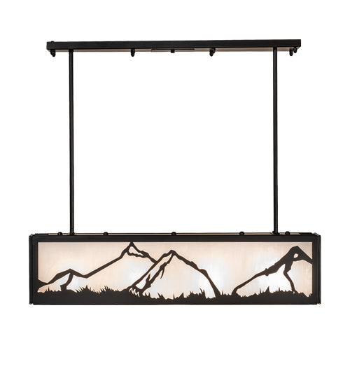 Meyda Lighting Mountain Range 34" 4-Light Solar Black Island Pendant Light With White Angelwing Idalight Shade