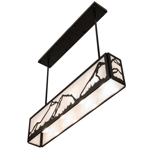 Meyda Lighting Mountain Range 34" 4-Light Solar Black Island Pendant Light With White Angelwing Idalight Shade