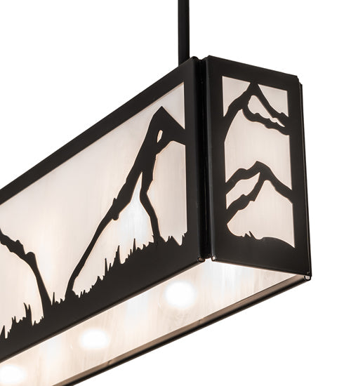 Meyda Lighting Mountain Range 34" 4-Light Solar Black Island Pendant Light With White Angelwing Idalight Shade