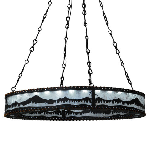 Meyda Lighting Mountain Range 42" 36-Light Black Ring Chandelier With Silver Mica Shade Glass