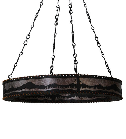 Meyda Lighting Mountain Range 42" 36-Light Black Ring Chandelier With Silver Mica Shade Glass
