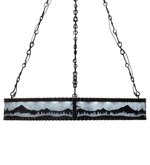 Meyda Lighting Mountain Range 42" 36-Light Black Ring Chandelier With Silver Mica Shade Glass