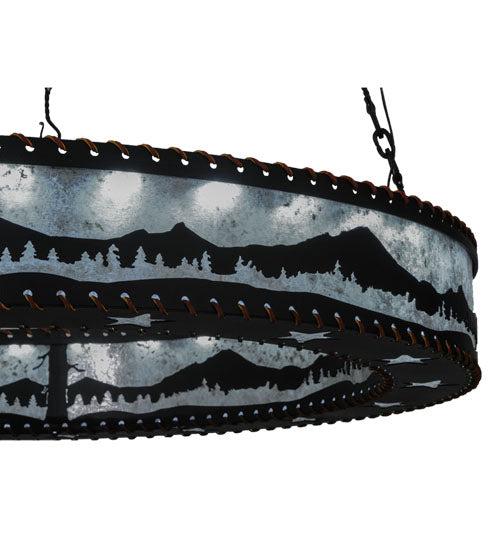 Meyda Lighting Mountain Range 42" 36-Light Black Ring Chandelier With Silver Mica Shade Glass