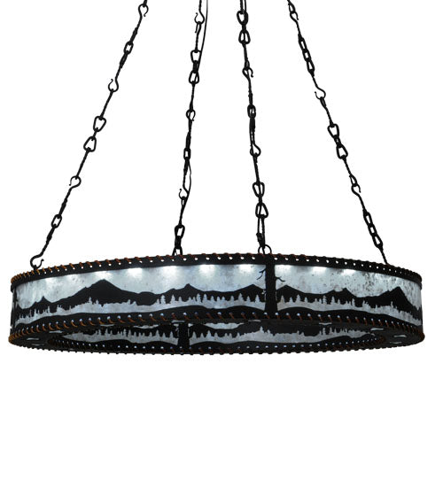 Meyda Lighting Mountain Range 42" 36-Light Black Ring Chandelier With Silver Mica Shade Glass