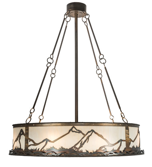 Meyda Lighting Mountain Range 44" 16-Light Dark Burnished Antique Copper Chandelier With Creme Carrare Idalight Shade and Fan