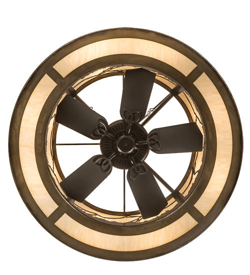 Meyda Lighting Mountain Range 44" 16-Light Dark Burnished Antique Copper Chandelier With Creme Carrare Idalight Shade and Fan