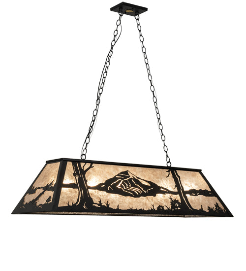 Meyda Lighting Mountain Range 48" 9-Light Textured Black Island Pendant Light With Silver Mica Shade Glass