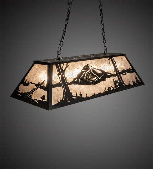 Meyda Lighting Mountain Range 48" 9-Light Textured Black Island Pendant Light With Silver Mica Shade Glass