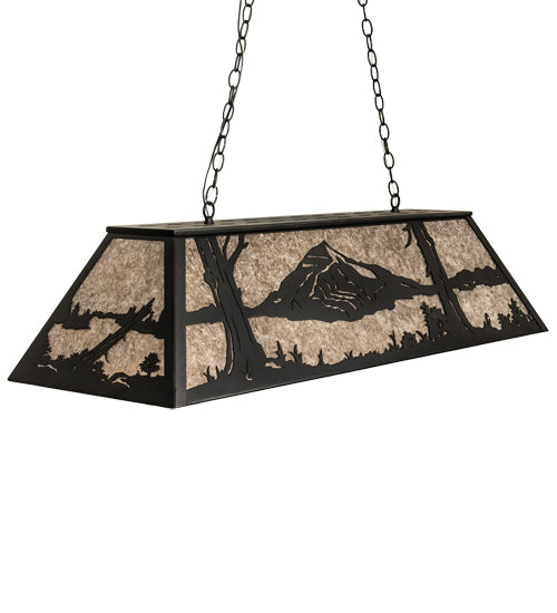 Meyda Lighting Mountain Range 48" 9-Light Textured Black Island Pendant Light With Silver Mica Shade Glass