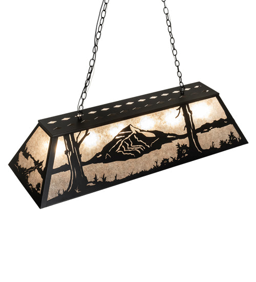 Meyda Lighting Mountain Range 48" 9-Light Textured Black Island Pendant Light With Silver Mica Shade Glass