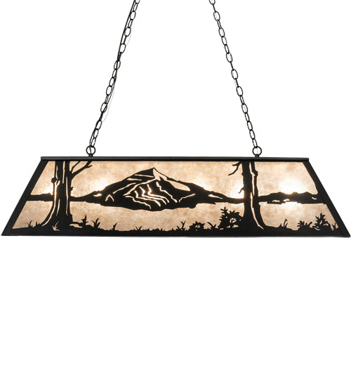 Meyda Lighting Mountain Range 48" 9-Light Textured Black Island Pendant Light With Silver Mica Shade Glass
