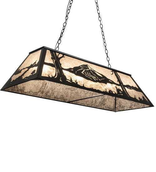 Meyda Lighting Mountain Range 48" 9-Light Textured Black Island Pendant Light With Silver Mica Shade Glass