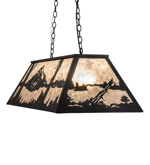Meyda Lighting Mountain Range 48" 9-Light Textured Black Island Pendant Light With Silver Mica Shade Glass
