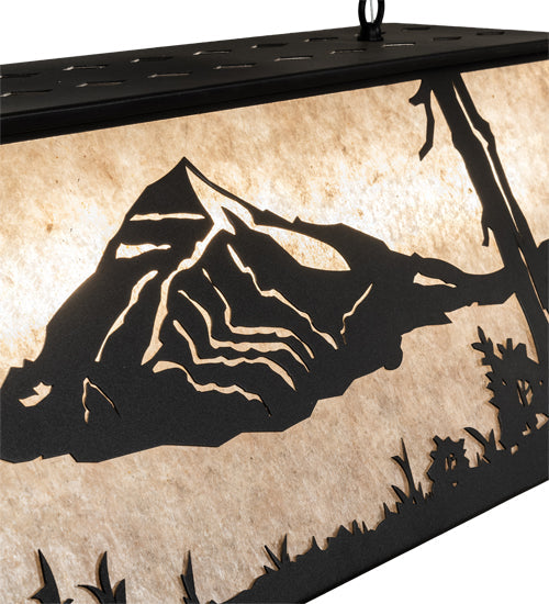 Meyda Lighting Mountain Range 48" 9-Light Textured Black Island Pendant Light With Silver Mica Shade Glass