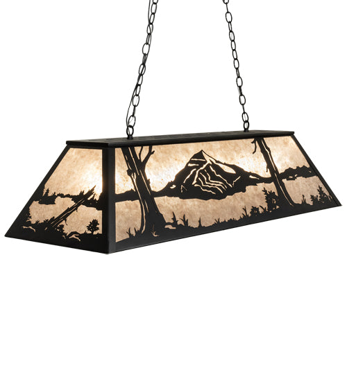 Meyda Lighting Mountain Range 48" 9-Light Textured Black Island Pendant Light With Silver Mica Shade Glass