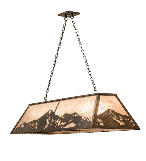 Meyda Lighting Mountain Range 61" 9-Light Antique Copper Island Pendant Light With Silver Mica Shade Glass