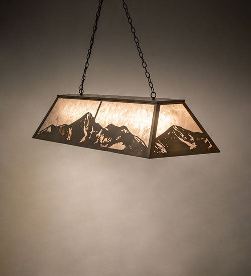Meyda Lighting Mountain Range 61" 9-Light Antique Copper Island Pendant Light With Silver Mica Shade Glass