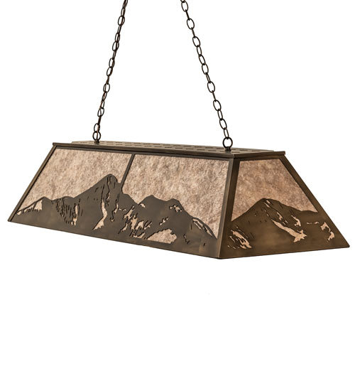 Meyda Lighting Mountain Range 61" 9-Light Antique Copper Island Pendant Light With Silver Mica Shade Glass