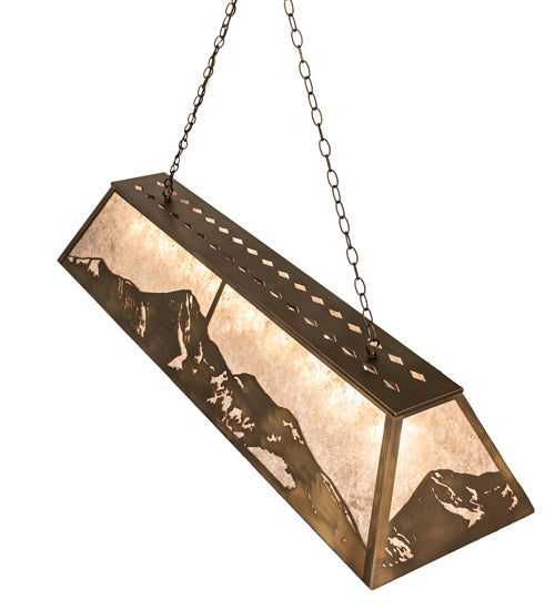 Meyda Lighting Mountain Range 61" 9-Light Antique Copper Island Pendant Light With Silver Mica Shade Glass