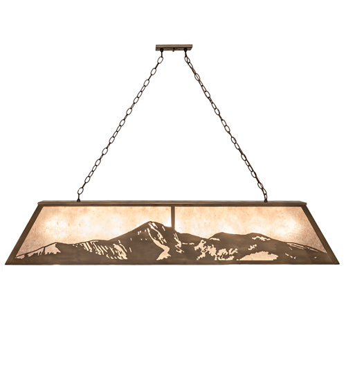 Meyda Lighting Mountain Range 61" 9-Light Antique Copper Island Pendant Light With Silver Mica Shade Glass