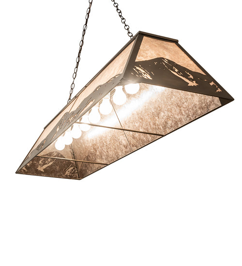 Meyda Lighting Mountain Range 61" 9-Light Antique Copper Island Pendant Light With Silver Mica Shade Glass