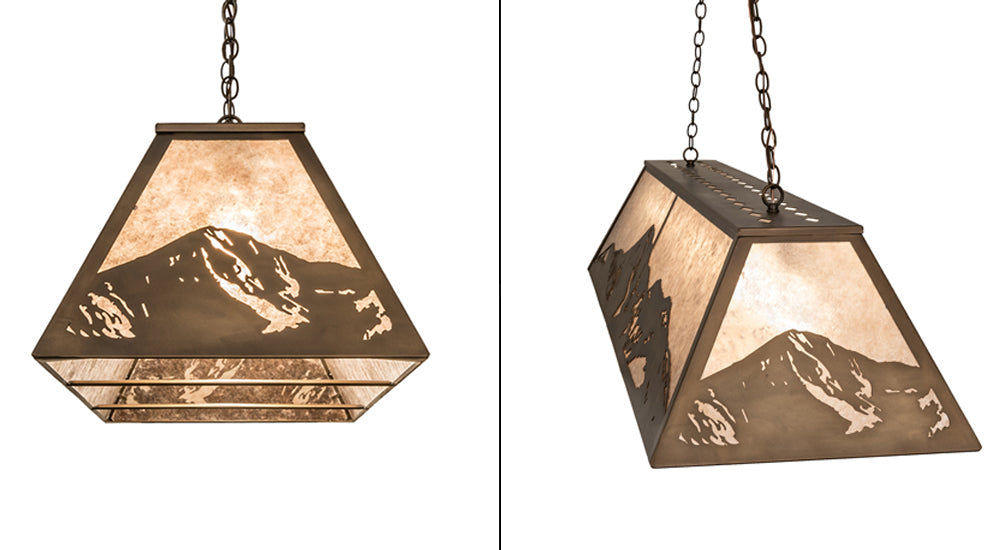 Meyda Lighting Mountain Range 61" 9-Light Antique Copper Island Pendant Light With Silver Mica Shade Glass