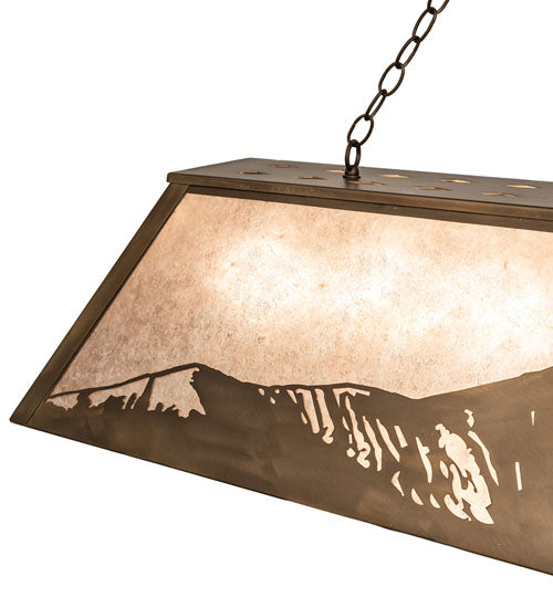 Meyda Lighting Mountain Range 61" 9-Light Antique Copper Island Pendant Light With Silver Mica Shade Glass