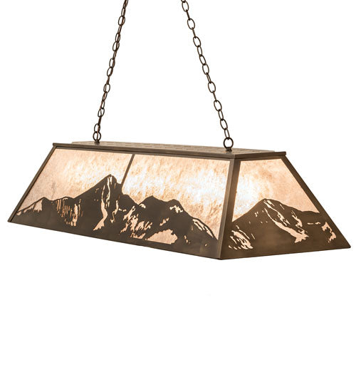 Meyda Lighting Mountain Range 61" 9-Light Antique Copper Island Pendant Light With Silver Mica Shade Glass