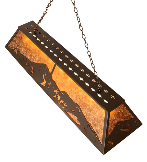 Meyda Lighting Mountain Range 61" 9-Light Oil Rubbed Bronze Island Pendant Light With Amber Mica Shade Glass