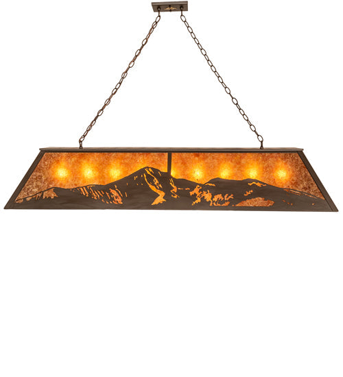 Meyda Lighting Mountain Range 61" 9-Light Oil Rubbed Bronze Island Pendant Light With Amber Mica Shade Glass