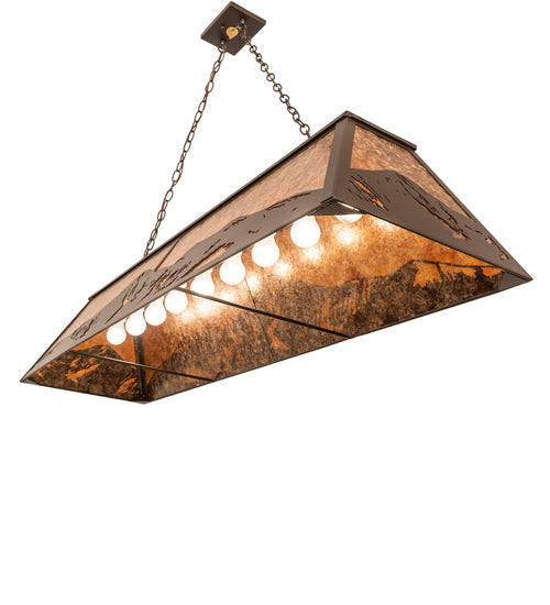 Meyda Lighting Mountain Range 61" 9-Light Oil Rubbed Bronze Island Pendant Light With Amber Mica Shade Glass