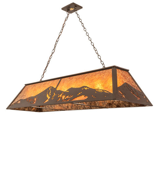 Meyda Lighting Mountain Range 61" 9-Light Oil Rubbed Bronze Island Pendant Light With Amber Mica Shade Glass