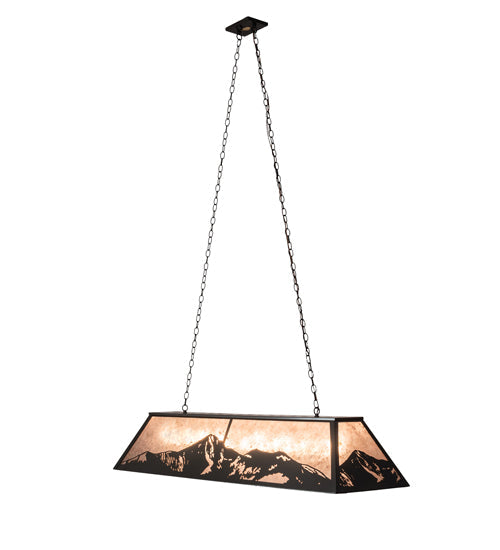 Meyda Lighting Mountain Range 61" 9-Light Timeless Bronze Island Pendant Light With Silver Mica Shade Glass