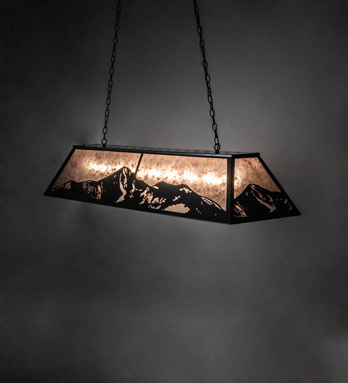 Meyda Lighting Mountain Range 61" 9-Light Timeless Bronze Island Pendant Light With Silver Mica Shade Glass