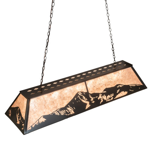 Meyda Lighting Mountain Range 61" 9-Light Timeless Bronze Island Pendant Light With Silver Mica Shade Glass