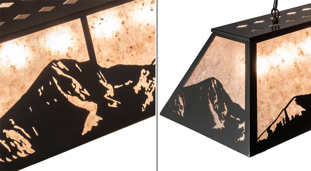 Meyda Lighting Mountain Range 61" 9-Light Timeless Bronze Island Pendant Light With Silver Mica Shade Glass