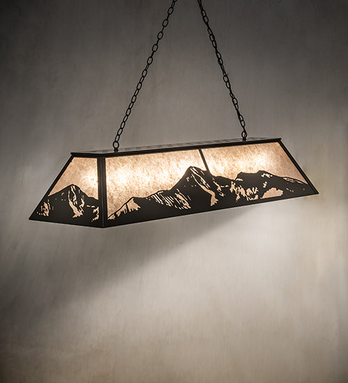 Meyda Lighting Mountain Range 72323 61" 9-Light Timeless Bronze Island Pendant Light With Silver Mica Shade Glass