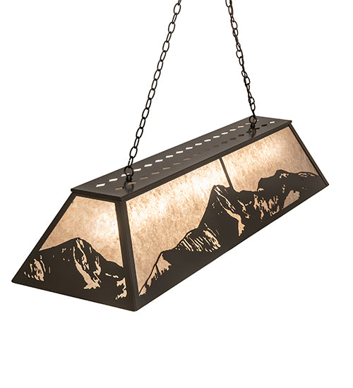 Meyda Lighting Mountain Range 72323 61" 9-Light Timeless Bronze Island Pendant Light With Silver Mica Shade Glass