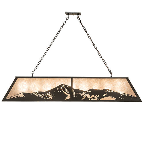 Meyda Lighting Mountain Range 72323 61" 9-Light Timeless Bronze Island Pendant Light With Silver Mica Shade Glass