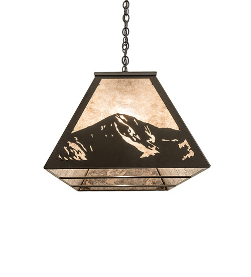 Meyda Lighting Mountain Range 72323 61" 9-Light Timeless Bronze Island Pendant Light With Silver Mica Shade Glass