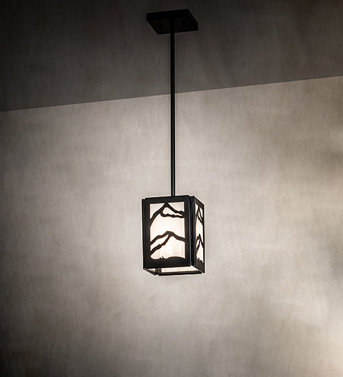 Meyda Lighting Mountain Range 9" Solar Black Mini Pendant Light With Angelwing Idalight Shade