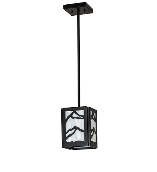 Meyda Lighting Mountain Range 9" Solar Black Mini Pendant Light With Angelwing Idalight Shade