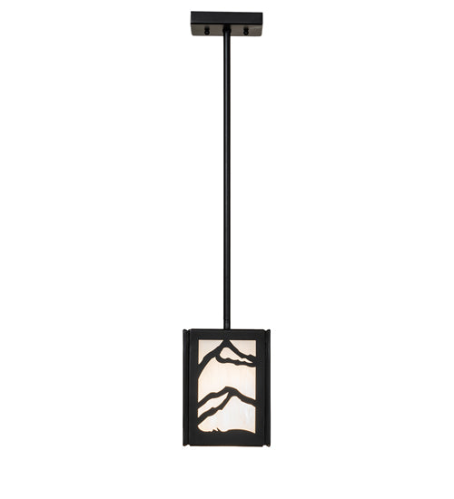 Meyda Lighting Mountain Range 9" Solar Black Mini Pendant Light With Angelwing Idalight Shade